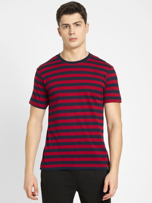 JOCKEY Striped Men Round Neck Dark Blue T-Shirt