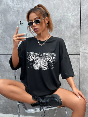 SZN Graphic Print Women Round Neck Black T-Shirt