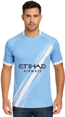 SSA Printed Men Polo Neck Blue T-Shirt
