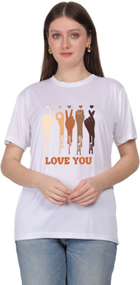 AltaModa Graphic Print Women Round Neck White T-Shirt