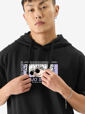 AVFIT Printed Men Hooded Neck Black T-Shirt