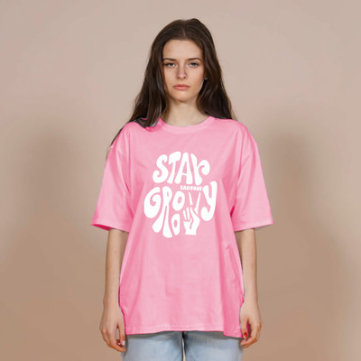 etsun Graphic Print Women Round Neck Pink T-Shirt