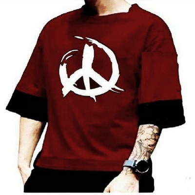 TARSHI Printed Men Round Neck Maroon T-Shirt