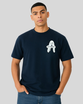 Sun N Summer Printed Men Round Neck Blue T-Shirt