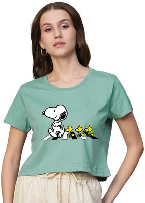 Pronk Graphic Print Women Round Neck Light Green T-Shirt