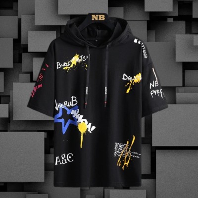 NB NICKY BOY Printed Men Hooded Neck Black T-Shirt