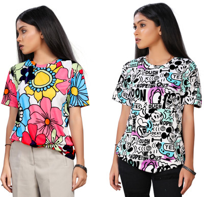 Apache Graphic Print Women Square Neck Multicolor T-Shirt