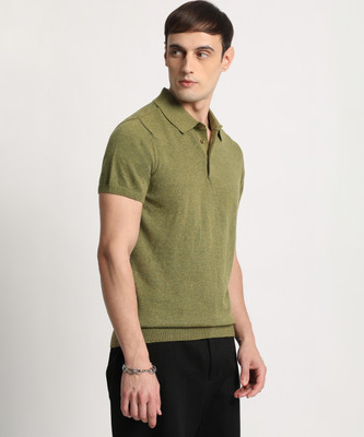 THE BEAR HOUSE Solid Men Polo Neck Dark Green T-Shirt