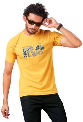 Fashion It Printed, Typography Men Round Neck Yellow T-Shirt