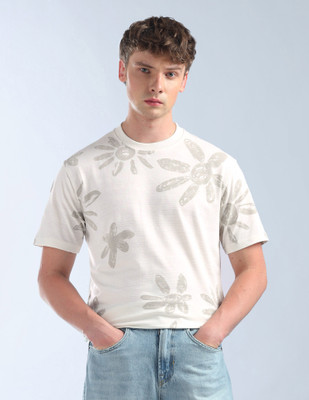FLYING MACHINE Floral Print Men Round Neck White T-Shirt