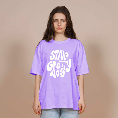 etsun Graphic Print Women Round Neck Purple T-Shirt