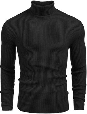 Mr man Solid Men High Neck Black T-Shirt
