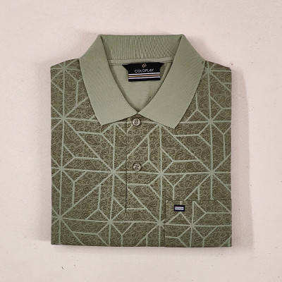 COLORTRAIT Geometric Print Men Polo Neck Green T-Shirt