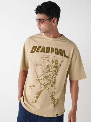 BEWAKOOF Graphic Print Men Round Neck Beige T-Shirt