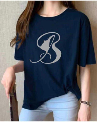 VHDFAHION Typography Women Round Neck Reversible Navy Blue T-Shirt