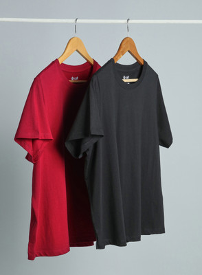 Cult Solid Women Round Neck Black, Red T-Shirt