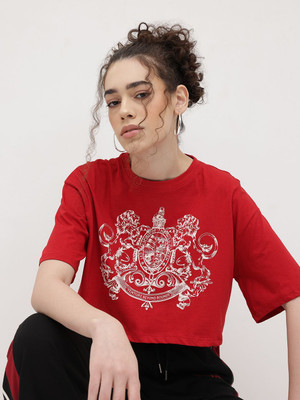 Roadster Printed Women Round Neck Red T-Shirt