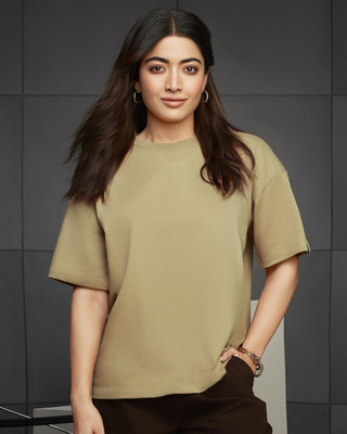 BEWAKOOF Solid Women Round Neck Brown T-Shirt
