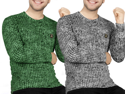 AVOLT Printed Men Round Neck Light Green, White T-Shirt