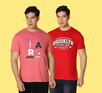 WOOSTRO Typography Men Round Neck Pink, Red T-Shirt