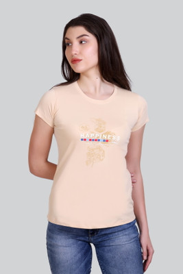 A & Y Printed Women Round Neck Beige T-Shirt