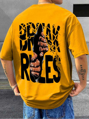 MUT Fashion Printed Men Round Neck Yellow T-Shirt