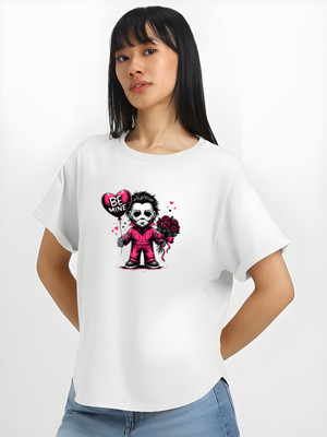 Kaido Graphic Print Women Round Neck White T-Shirt