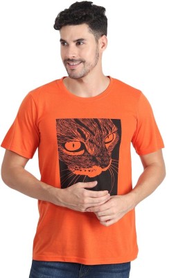 AHQUAF Printed, Typography Men Round Neck Orange T-Shirt