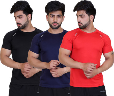 indian krait Solid Men Round Neck Red, Black, Navy Blue T-Shirt