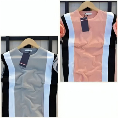 TEE TREE Colorblock Men Round Neck Pink, Grey T-Shirt