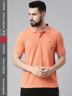 Force NXT Solid Men Polo Neck Maroon, Orange T-Shirt