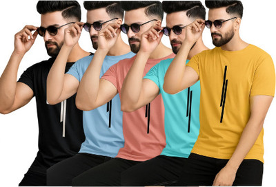 P collection Solid Men Round Neck Black, Light Blue, Pink, Light Green, Yellow T-Shirt