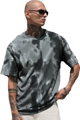 Leotude Tie & Dye Men Round Neck Grey T-Shirt