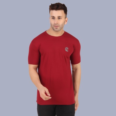 COTTONIMPERIAL Solid Men Round Neck Maroon T-Shirt