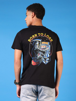 V-MART Printed Men Round Neck Black T-Shirt