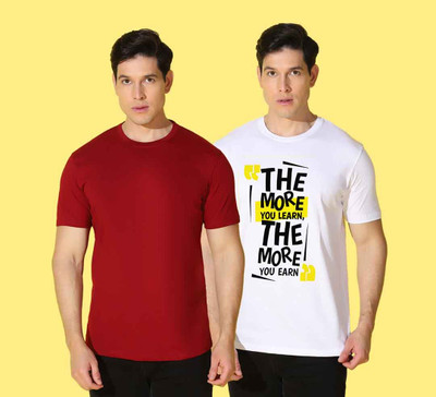 WOOSTRO Solid, Printed Men Round Neck Multicolor T-Shirt