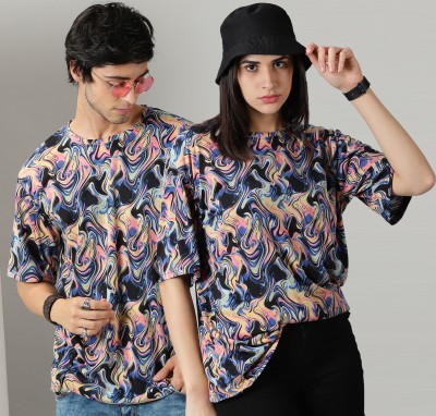 RodZen Printed Couple Round Neck Multicolor T-Shirt