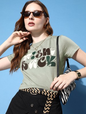 Roadster Printed Women Round Neck Green T-Shirt