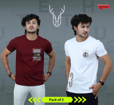 t-hustler Printed Men Round Neck Maroon, White T-Shirt
