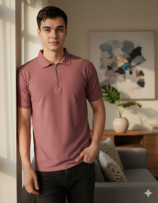 clostyle Solid Men Polo Neck Pink T-Shirt