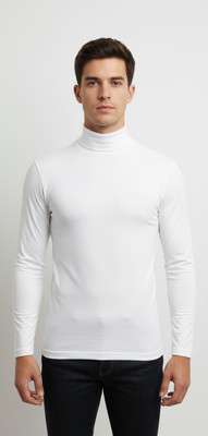 fashionfires Solid Men High Neck White T-Shirt