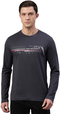 VAN HEUSEN Printed, Typography Men Round Neck Grey T-Shirt