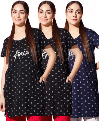 Trendy World Printed Women Round Neck Multicolor T-Shirt