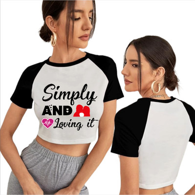 GNAP Typography Women Round Neck Navy Blue T-Shirt