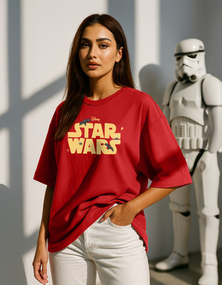 JUNEBERRY Printed, Typography Women Round Neck Red T-Shirt