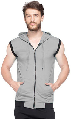 JB Jangoboy Solid Men Hooded Neck Grey T-Shirt