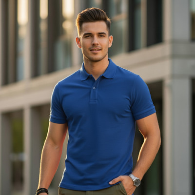 DivRa Clothing Solid Men Polo Neck Blue T-Shirt