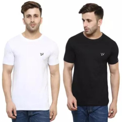 Le Werks Solid Men Round Neck Black, White T-Shirt