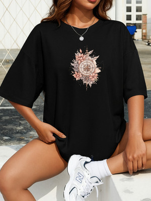 SZN Printed Women Round Neck Black T-Shirt