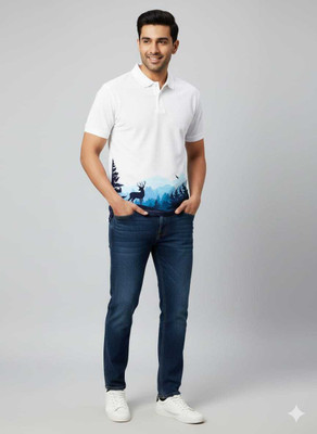 VASTRIKAFASHION Printed, Graphic Print Men Polo Neck White T-Shirt